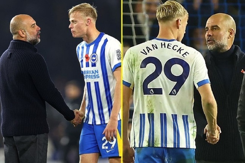 HLV Pep Guardiola bắt tay, không quên dạy dỗ Van Hecke.