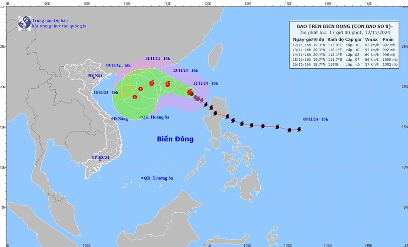 Thời tiết hôm nay ngày 13/11: Bão số 8, giật cấp 12, có ảnh hưởng đến đất liền Việt Nam?.