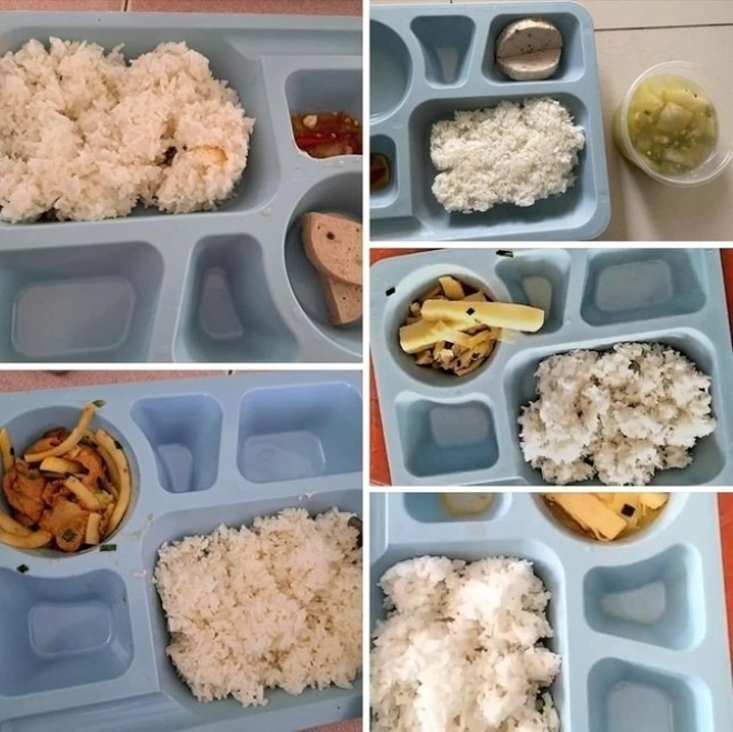 Phần cơm 30.000 đồng của giáo viên Trường Mầm non Ánh Dương. Ảnh: Tiền phong
