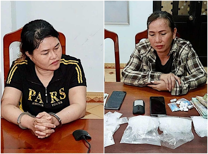 2 người phụ nữ ở Bình Thuận vừa bị bắt quả tang vận chuyển và mua bán trái phép chất ma túy. Ảnh: Lao động