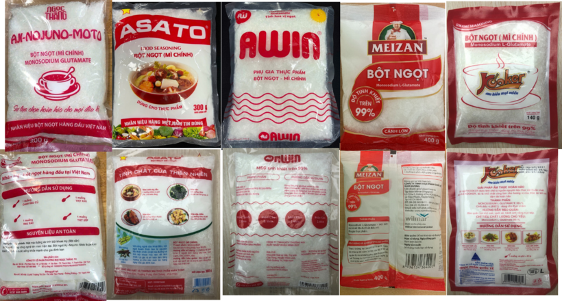 Nhiều loại bột ngọt được san chia, sang chiết và đóng gói lại rồi bán cho người tiêu dùng mà không ghi rõ thông tin về nguồn gốc, xuất xứ.