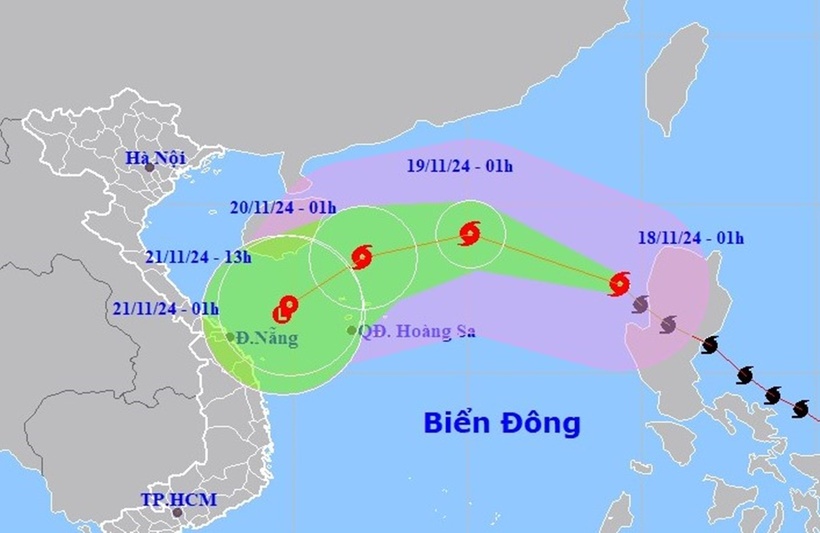 Bão Man-Yi (bão số 9) đã suy yếu thành áp thấp nhiệt đới trên Biển Đông. (Ảnh: nchmf)