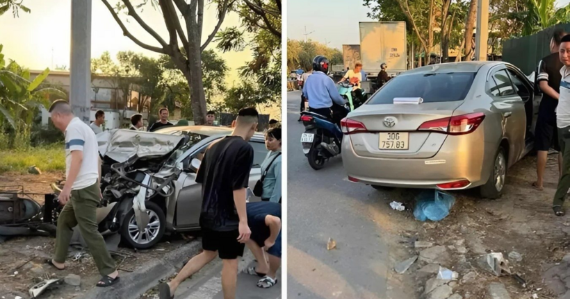 Ô tô bị cướp và nơi xảy ra tai nạn.