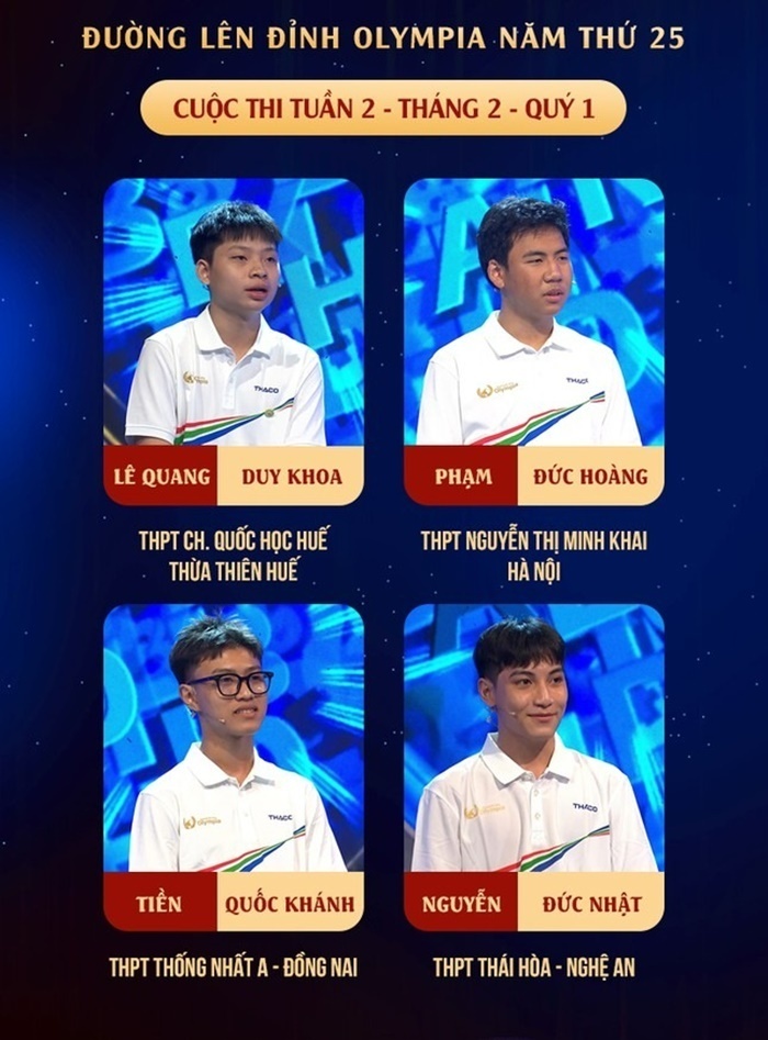 4 nhà leo núi trong cuộc thi tuần 2 tháng 2 quý 1 Đường lên đỉnh Olympia năm thứ 25. Ảnh: Hoa học trò.