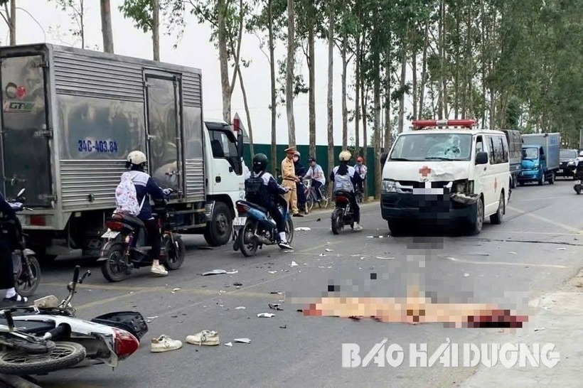 Hiện trường xảy ra vụ tai nạn. Ảnh: Báo Hải Dương.