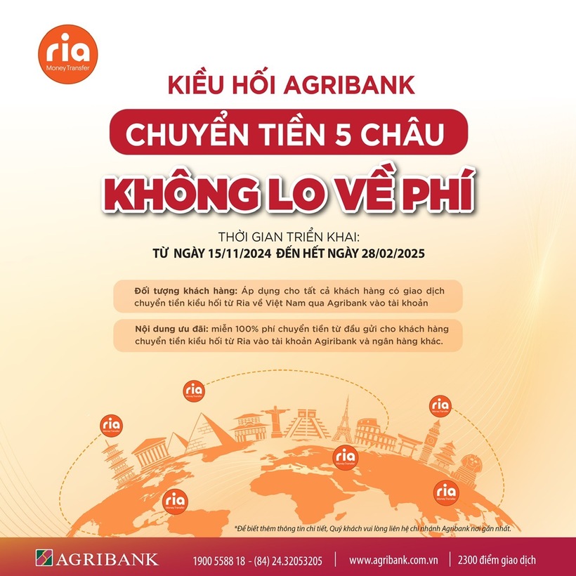 Chuyển tiền Kiều hối Ria về Việt Nam tại Agribank – phí 0 đồng - 1