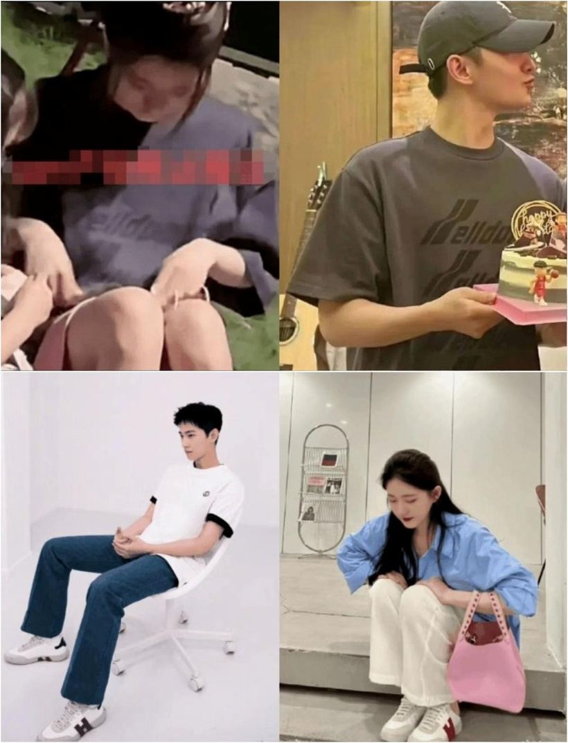 Cư dân mạng phát hiện Dương Dương và Triệu Lộ Tư mặc áo đôi, đi giày giống nhau. Ảnh: Weibo