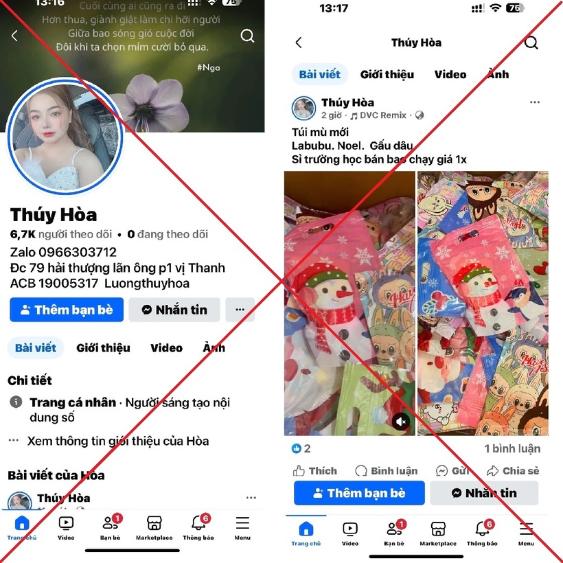 Túi mù được rao bán trên trang Facebook cá nhân. - Ảnh: QLTT.