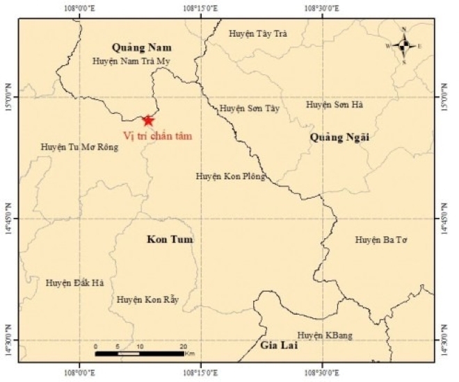 Bản đồ chấn tâm động đất. Ảnh: Tiền phong