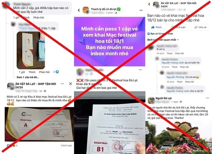 Nhiều trường hợp rao bán giấy mời dự lễ khai mạc Festival hoa Đà Lạt trên mạng xã hội được phát hiện. Ảnh: Tuổi trẻ