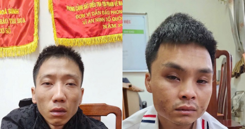 Các đối tượng tại cơ quan công an. (Ảnh: Công an Hòa Bình)
