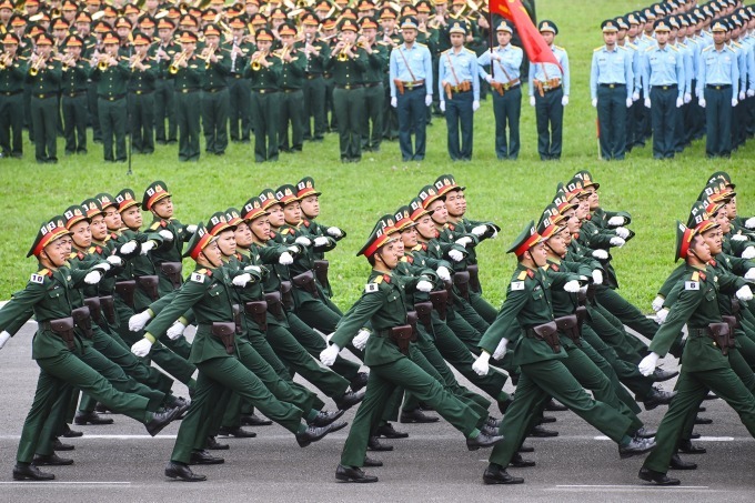 Huấn luyện diễu binh, diễu hành trong Lễ kỷ niệm 70 năm Chiến thắng Điện Biên Phủ. (Ảnh: VnExpress)