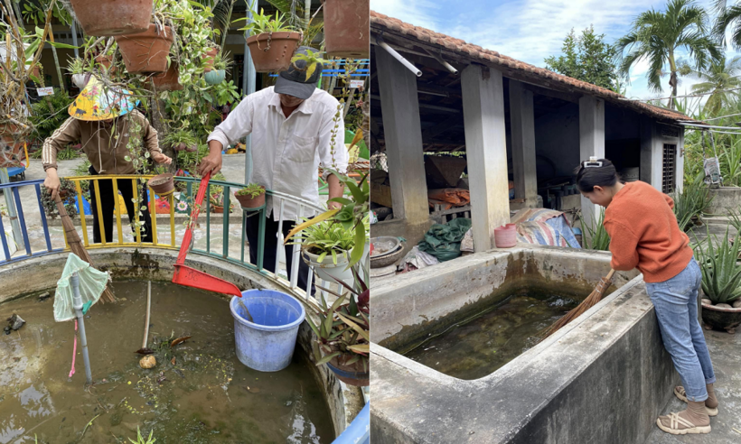 Người dân diệt lăng quăng, bọ gậy, phòng chống sốt xuất huyết tại khu vực sinh sống.