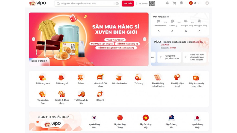 Giao diện của sàn thương mại điện tử xuyên biên giới hai chiều VIPO Mall của Viettel Post. - Ảnh: Mekong Asean.