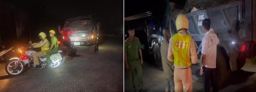 Tổ tuần tra 161, phát hiện, thu giữ 01 xe ô tô tải do N.Q.T (SN 1984) đang vận chuyển đất không rõ nguồn gốc, xuất xứ vào đêm 01/12 tại địa bàn xã Xuân Hiệp. Ảnh: Công an Đồng Nai