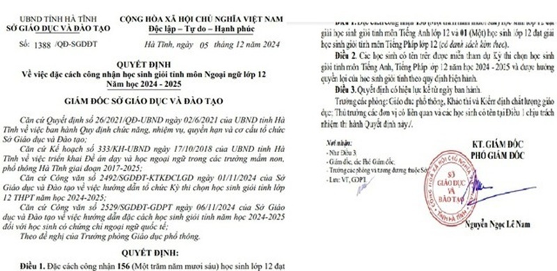 Hà Tĩnh đặc cách công nhận học sinh giỏi tỉnh cho học sinh có IELTS từ 7.0. Ảnh: Báo Thanh niên.