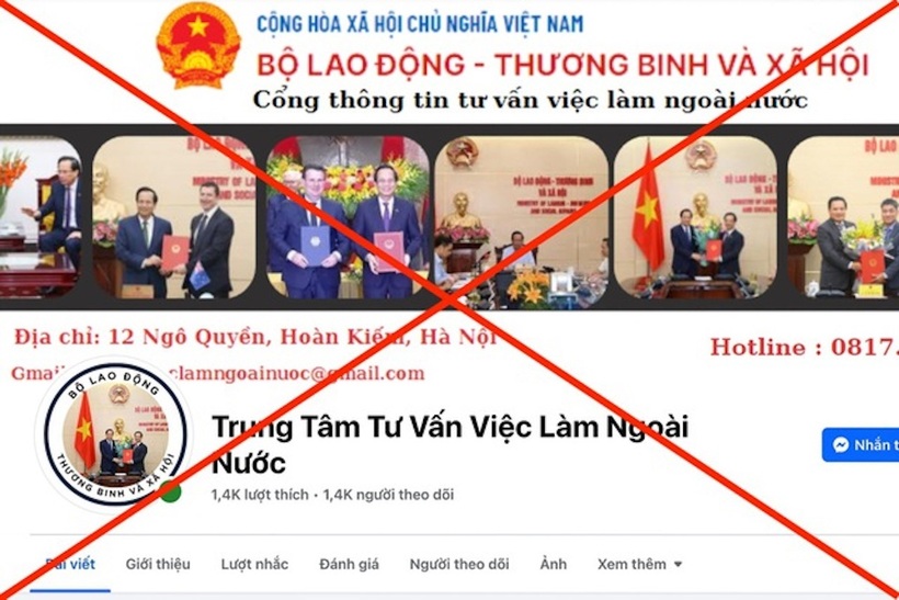 Fanpage giả mạo mà đối tượng lừa đảo lấy hình ảnh của Bộ Lao động - Thương binh và Xã hội