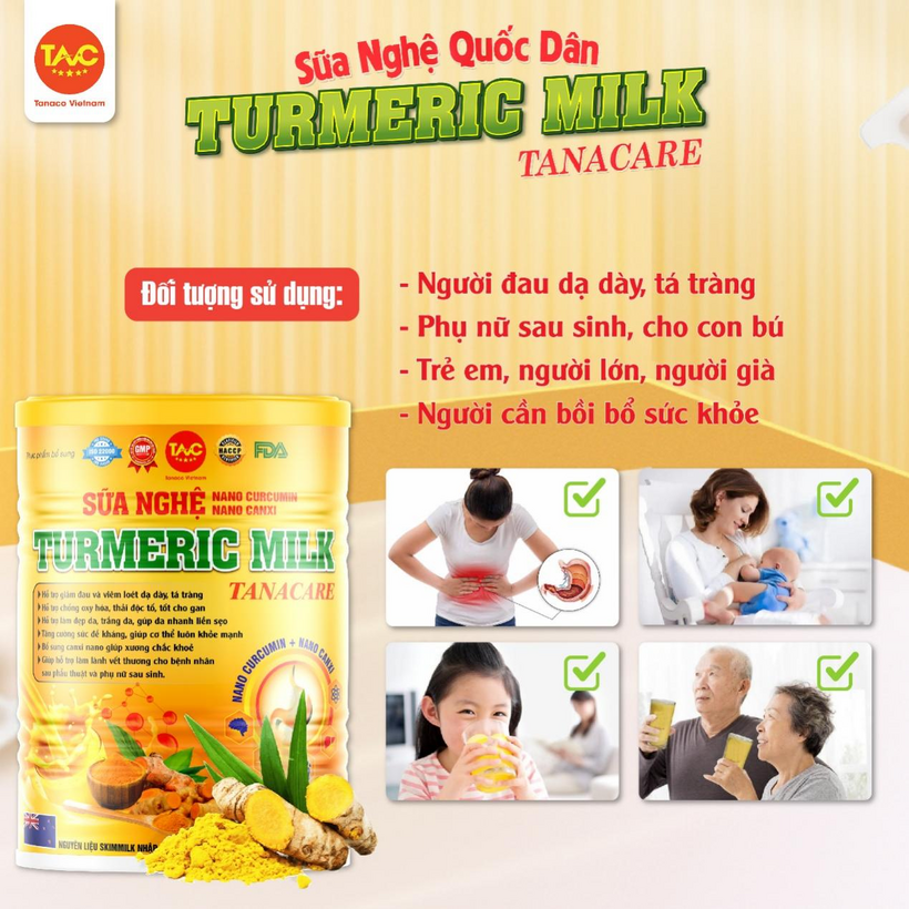 Đối tượng sử dụng sữa nghệ Turmeric Milk Tanacare rộng rãi