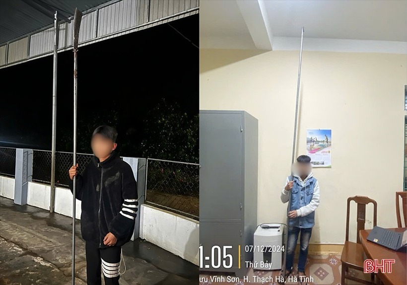 2 đối tượng tại Thạch Hà cùng hung khí tự chế. (Ảnh: Báo Hà Tĩnh)