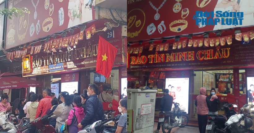 Người dân không phải xếp hàng mua vàng khi giá vàng nhẫn tăng cao. Hình ảnh ghi nhận ngày 8/11 (ảnh trái) và chiều ngày 12/12 (ảnh phải)