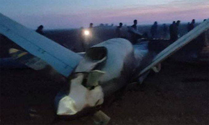 Xác phi cơ được cho là UAV MQ-9 Mỹ rơi tại miền bắc Syria hôm 9/12. Ảnh: X/BabakTaghvaee1