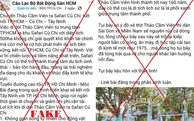 Thông tin chuyển Thảo cầm viên ra Safari Củ Chi lan truyền trên các tài khoản mạng xã hội là tin thất thiệt. (Ảnh: Tuổi trẻ)