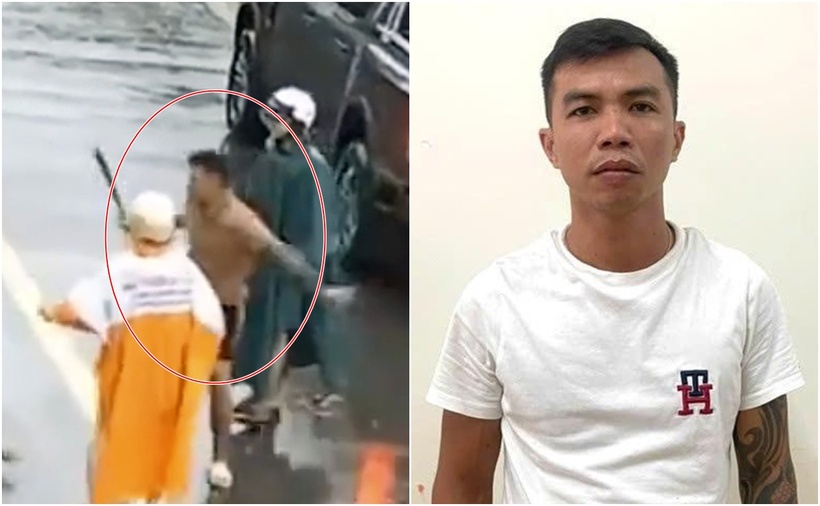 Trần Văn Trung tung chân đá người và vác dao đuổi chém một người phụ nữ khác. (Ảnh: Báo Đồng Nai, Tuổi trẻ)
