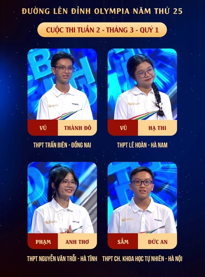 Các thí sinh trong cuộc thi tuần 2 - tháng 3 - Quý I của Đường lên đỉnh Olympia. Ảnh: VTV.