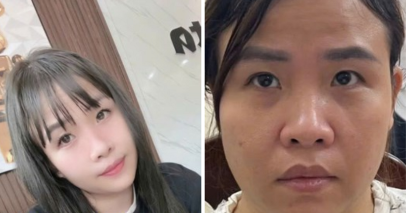 Hình ảnh đối tượng Phạm Thị Liên lúc đăng tải lên mạng xã hội và lúc tại cơ quan điều tra. (Ảnh: Công an tỉnh Thái Bình)