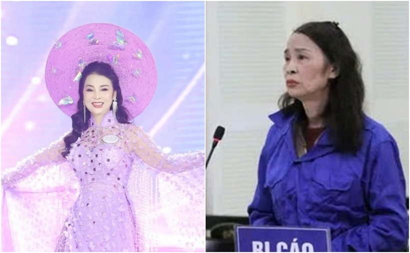 Nguyễn Thị Kim Tiến lúc đăng quang người đẹp và khi hầu tòa. (Ảnh: Pháp luật TP.HCM)