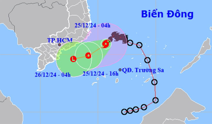 Dự báo đường đi, khu vực ảnh hưởng của bão số 10 trên Biển Đông. Ảnh: VTC News