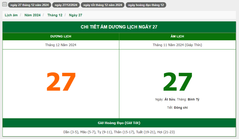 Hôm nay (27/12), có phải ngày đẹp không? - 1