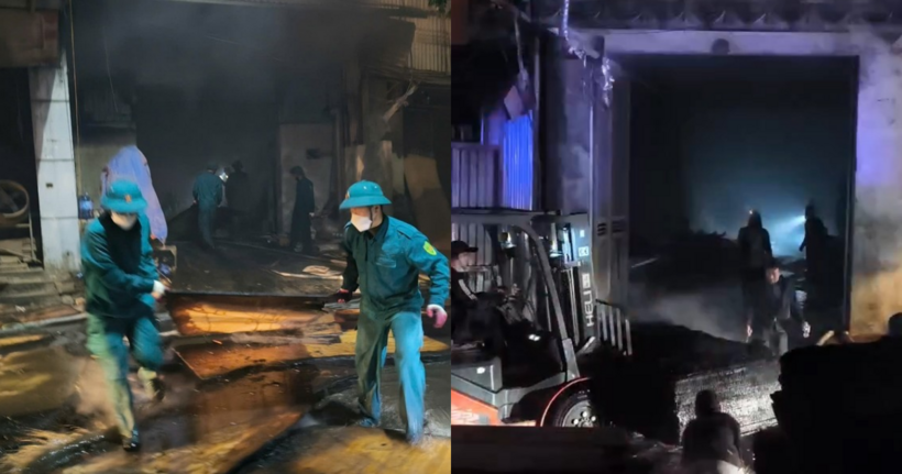 Lực lượng địa phương vận chuyển các vật liệu dễ cháy tránh cho thiệt hại của các xưởng gỗ bị thiệt hại do vụ hỏa hoạn