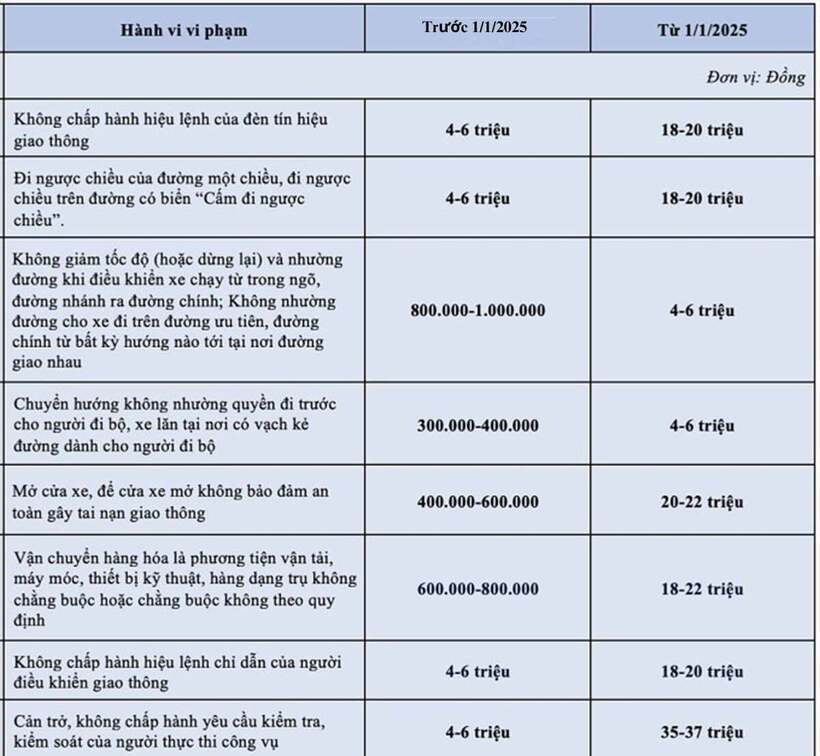 Chi tiết những lỗi vi phạm giao thông tăng mức phạt 2030 lần từ năm 2025