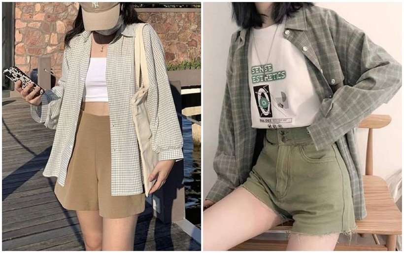 Áo sơ mi kẻ kết hợp với quần short
