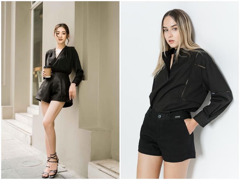 Áo sơ mi đen kết hợp với quần short