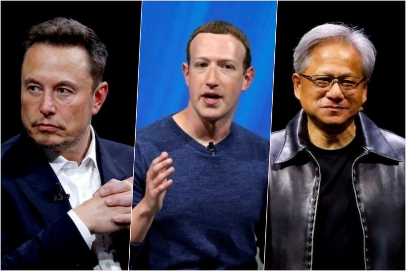 Tỷ phú Elon Musk, tỷ phú Mark Zuckerberg và tỷ phú Jensen Huang (từ trái sang) là ba người có mức tăng tài sản cao nhất trong năm 2024. Ảnh: Reuters