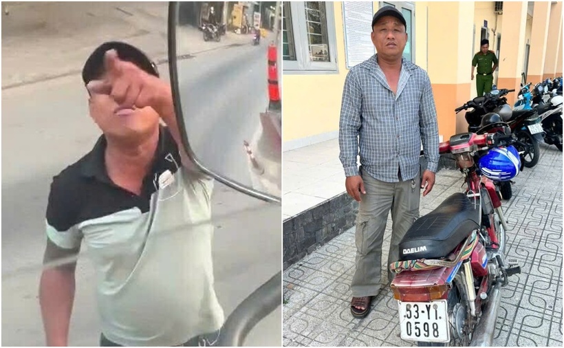 Nguyễn Văn Tâm có hành vi chặn đường xe tải rồi cầm đá ném cửa kính xe, đe dọa tài xế. (Ảnh: VOV)