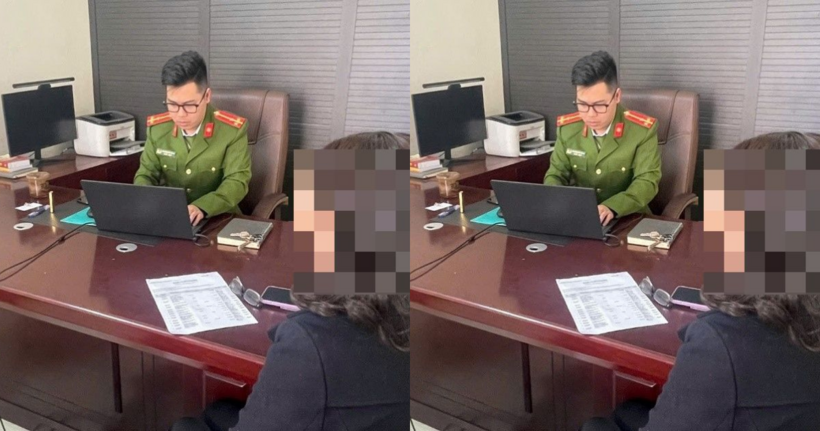 Bà H. trình báo tại cơ quan chức năng. Ảnh: Công an tỉnh Quảng Ninh.