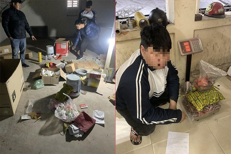 Tang vật liên quan trong vụ án và N.Đ.H tại thời điểm bị phát hiện, bắt giữ. Ảnh: Công an nhân dân.