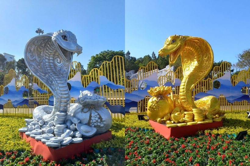 Cụm rắn vàng, rắn bạc sẽ được đặt ở khu vực trung tâm với ý nghĩa mang tài lộc tới cho mọi người. Ảnh: Tạp trí Tri Thức.