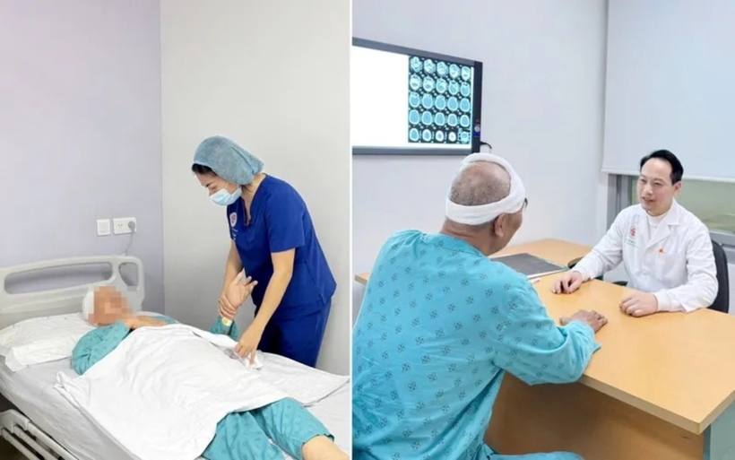 Sau phẫu thuật dẫn lưu ổ máu tụ, cụ ông đã phục hồi hoàn toàn cả về ý thức lẫn vận động. Ảnh: Thời báo VTV