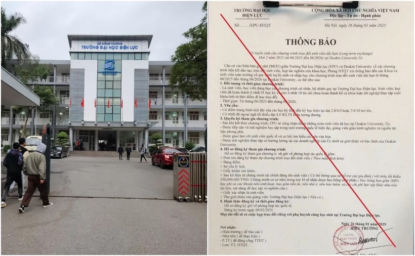 Thông báo giả mạo chữ ký và con dấu của Trường Đại học Điện lực. (Ảnh: Báo Công thương)