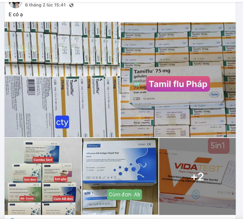 Tình trạng loạn giá, hét giá thuốc điều trị cúm A tràn lan từ các hiệu thuốc đến các trang mạng xã hội. Ảnh chụp màn hình