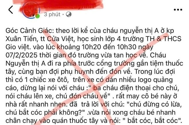 Bài viết có thông tin dàn cảnh bắt cóc học sinh gây xôn xao mạng xã hội. Ảnh: Báo Lao động.