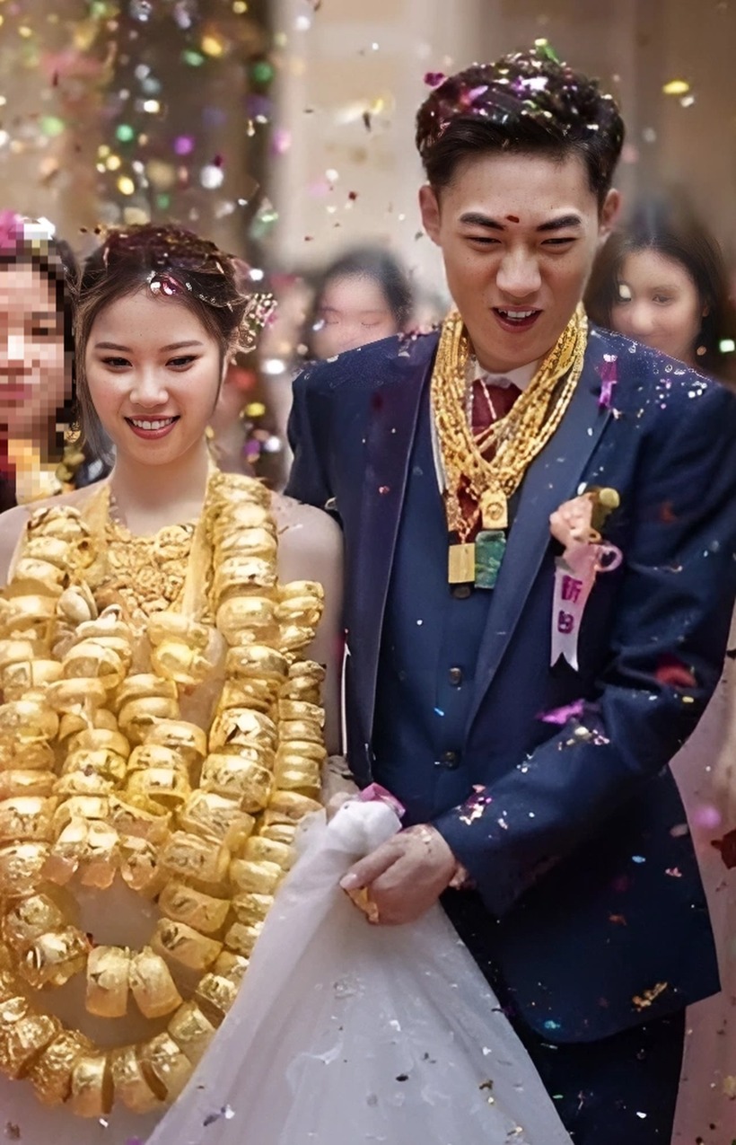 Chú rể Ye Dingfeng và cô dâu Yang Hanying. Ảnh: Báo Dân trí.