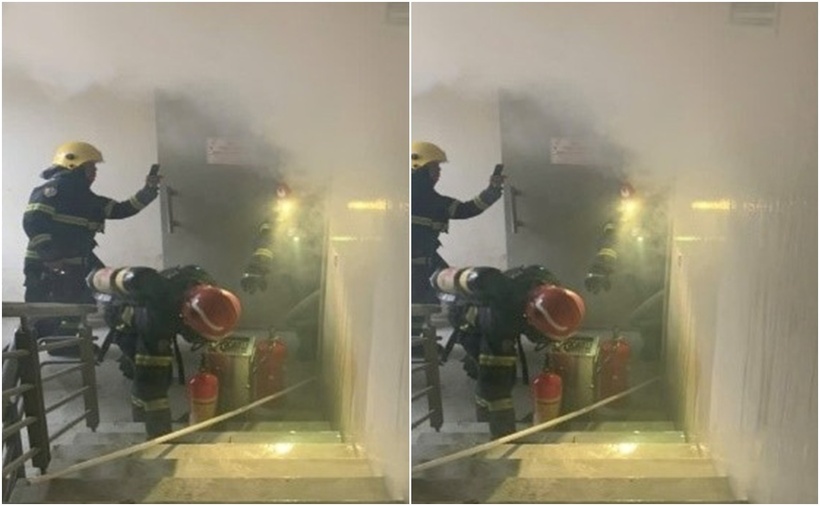 Lực lượng cảnh sát triển khai chữa cháy tại khu vực trục kỹ thuật tầng 4 tòa nhà thương mại CTM Complex. (Ảnh: Công an TP.Hà Nội)