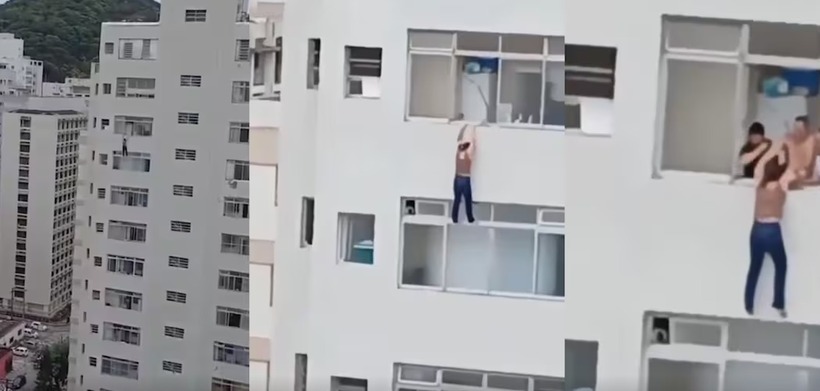 3 người đàn ông hàng xóm nghe thấy tiếng cầu cứu đã chạy sang, kéo người phụ nữ vào bên trong. Ảnh: Heraldo.