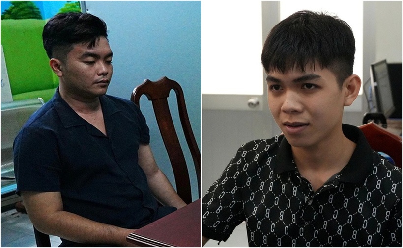 Trần Nguyễn Hữu Thắng và Nguyễn Chí Linh tại cơ quan công an. (Ảnh: Tuổi trẻ)