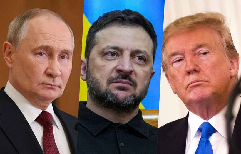 Tổng thống Nga Vladimir Putin (trái), Tổng thống Ukraine Volodymyr Zelensky (giữa) và Tổng thống Mỹ Donald Trump. Ảnh: Reuters